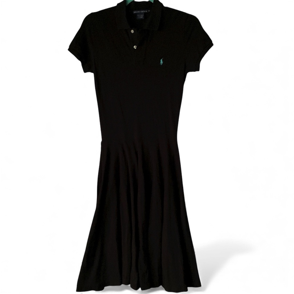 Ralph Lauren black Polo Midi long shirtdress belt loops vintage Sz M mesh  pony